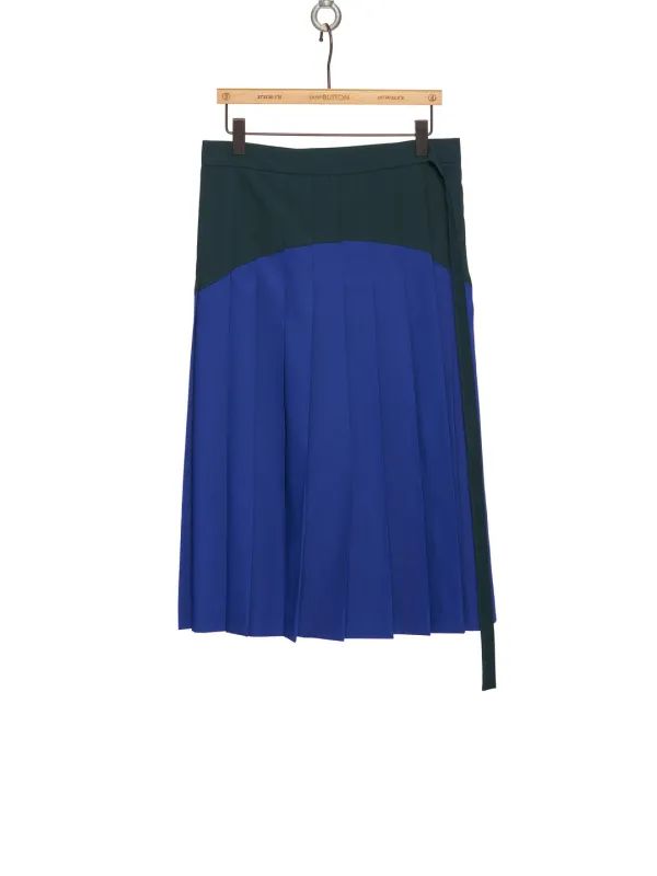SS26 BLUE COLORBLOCK PLEATED WRAP SKIRT