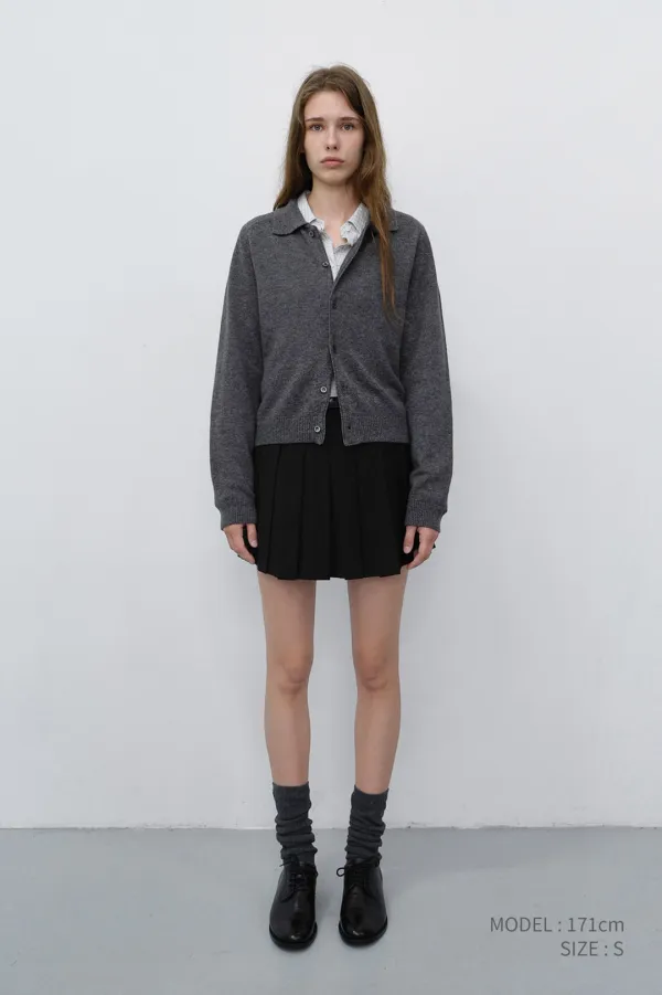 UNISEX COLLARED KNIT CARDIGAN MELANGE GREY_UDSW6C102G2