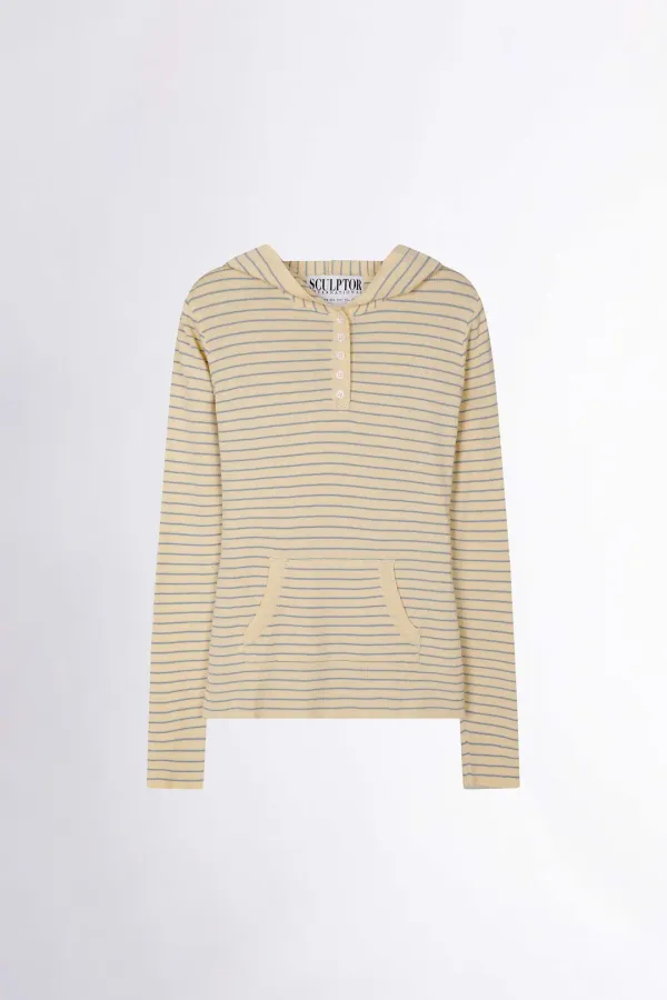 Knitted Stripe Hoodie Butter/Baby Blue