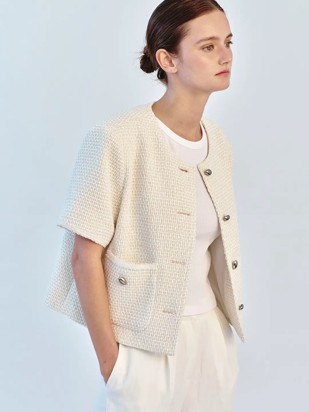 쏘이르 (5/27 예약배송)HALF SLEEVE TWEED JACKET - IVORY 상품 이미지 2