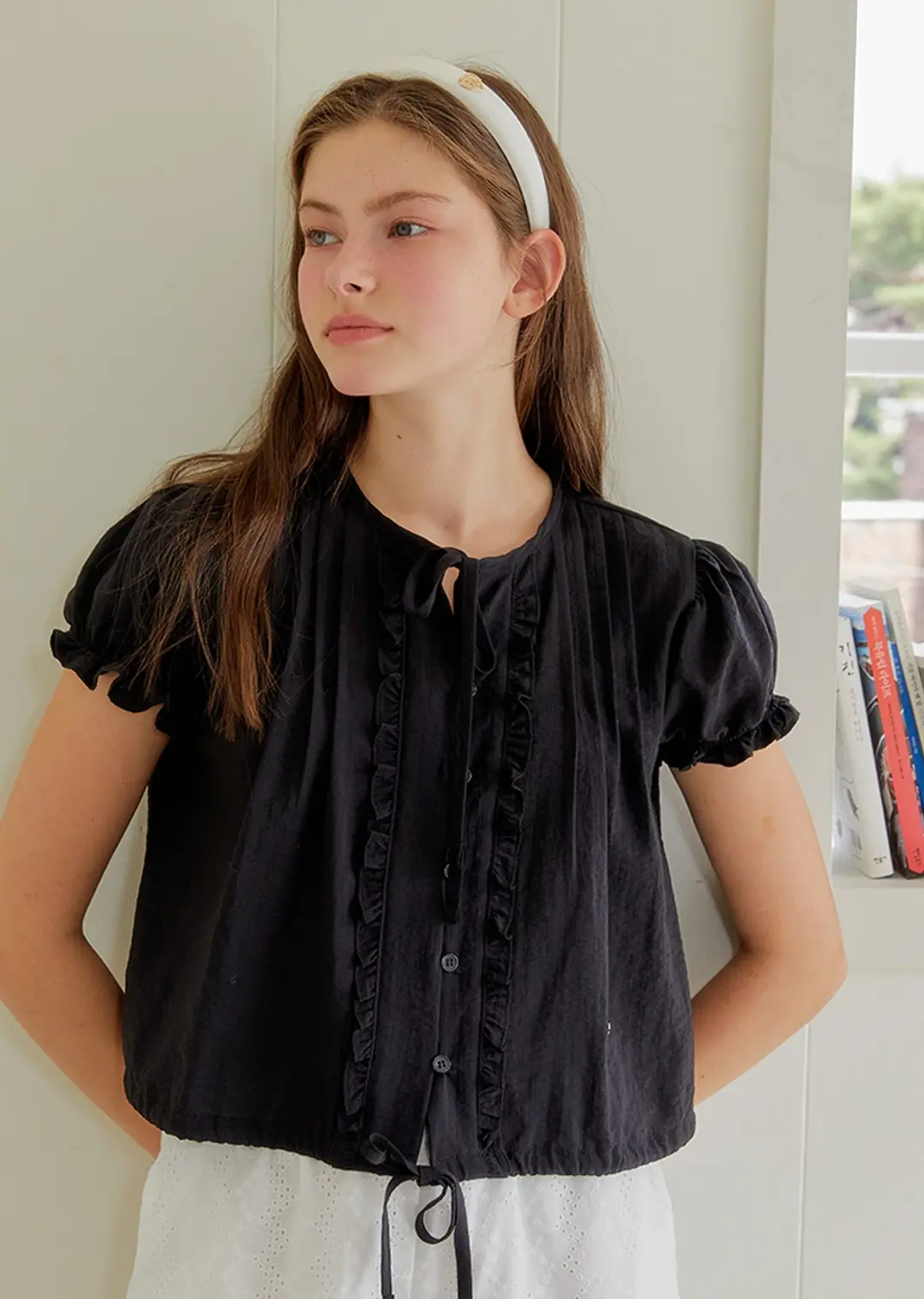 아노에틱 FRILL STRING RIBBON BLOUSE_BLACK 상품 이미지 2