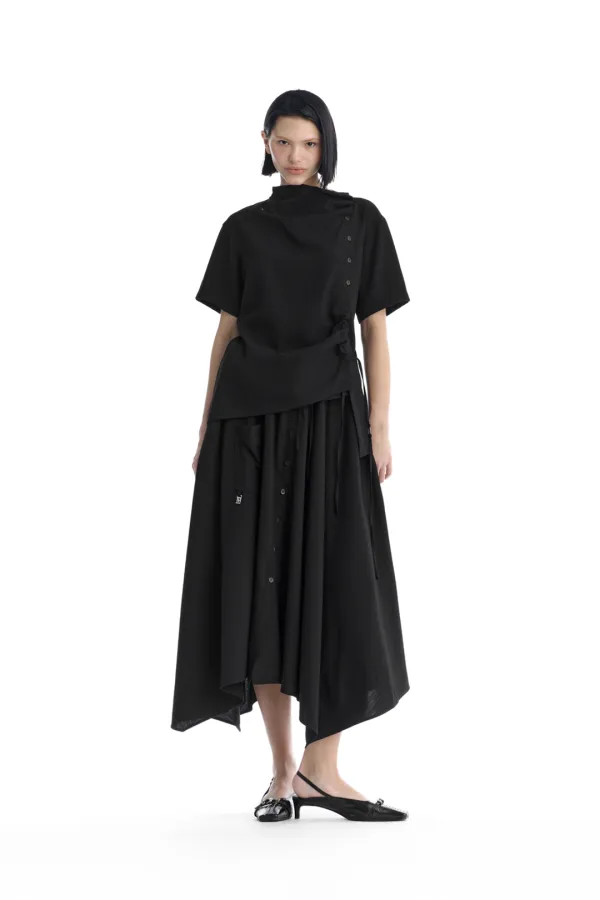 Draped Placket Set-Up Skirt [ Black ]