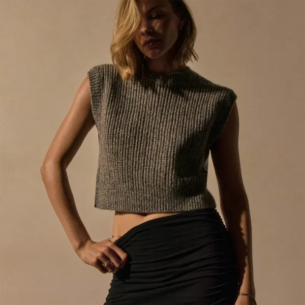Open Stitch Vest - Grey Mix