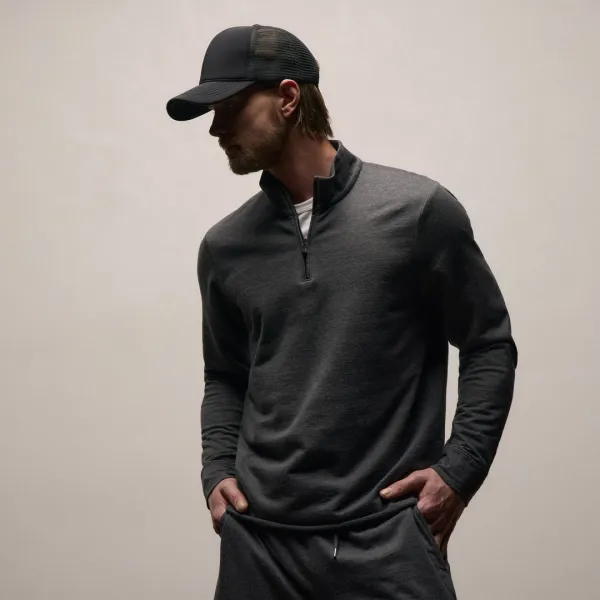 Fine French Terry Half Zip - Heather Charcoal