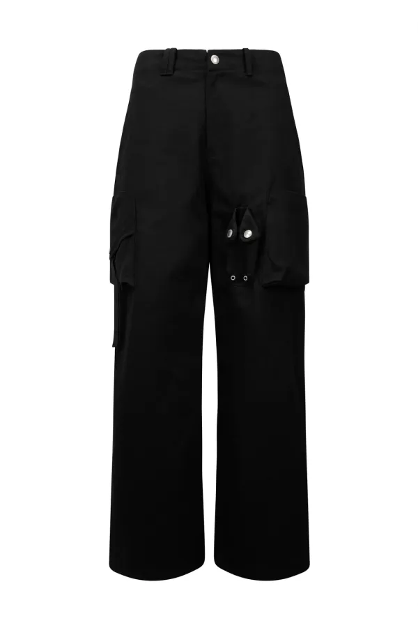 STRAP WIDE CARGO PANTS (UNISEX) BLACK