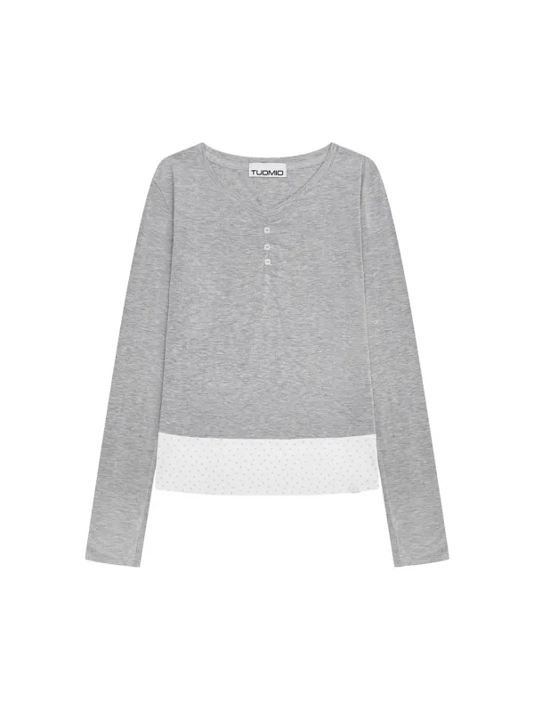FLORAL BRUSHED LONG SLEEVE [HEATHER GREY]