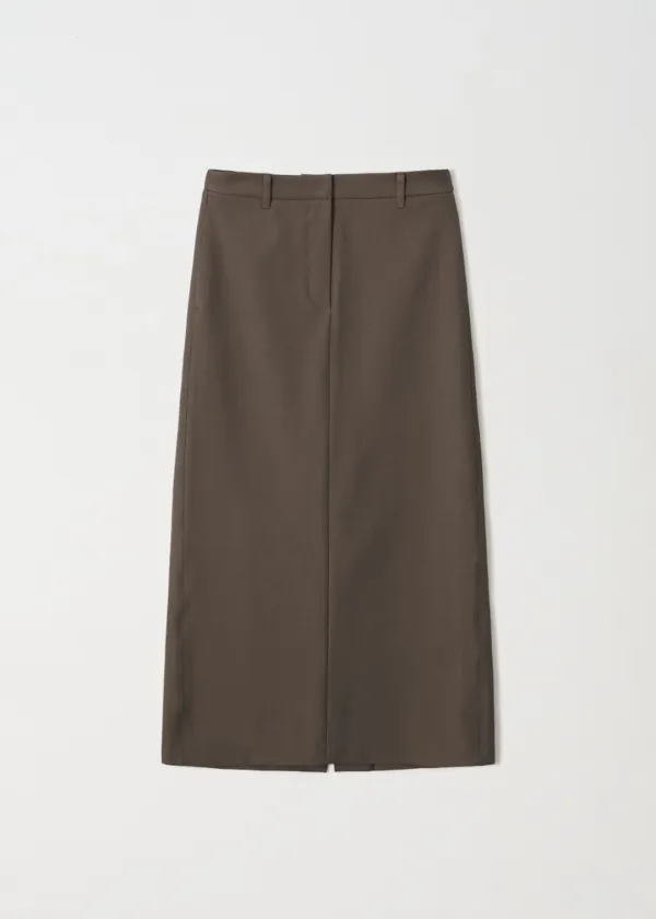 Marron H-Line Maxi Skirt_Olive Brown