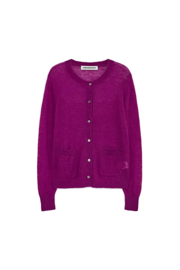 MOHAIR SHEER CARDIGAN, MAGENTA