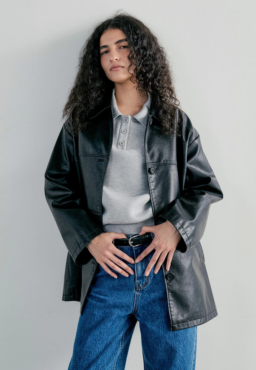 노티아 CRACK LEATHER HALF JACKET - BLACK 상품 이미지 1