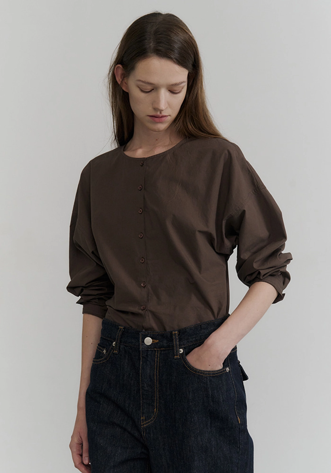 이브세이지 Cotton curve shirt (Brown) 상품 이미지 2