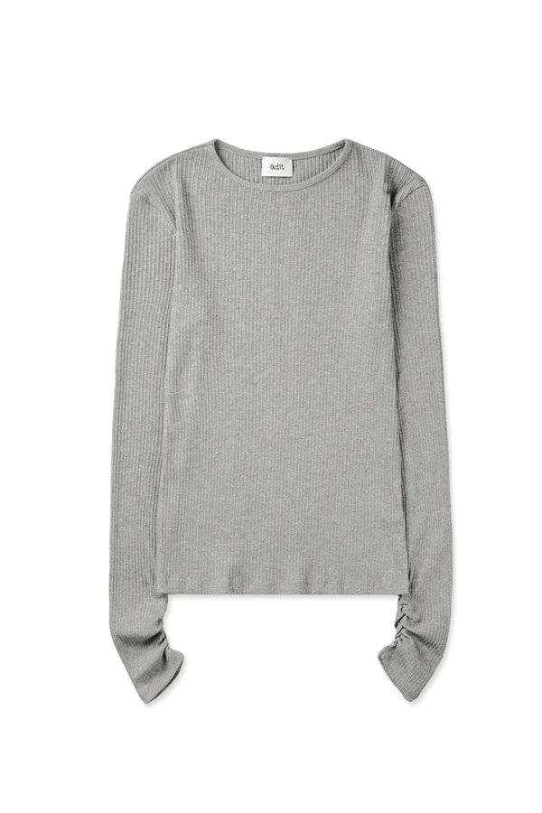 Ribbed sleeves shirring tee_gray