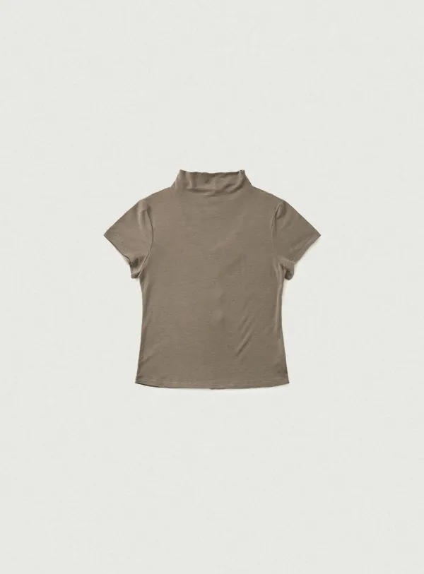 Wool Tencel Mock-Neck T-Shirt_Mocha [9월 중순 순차 배송]