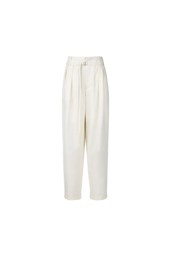Two Tuck  Belted Slacks, Ivory