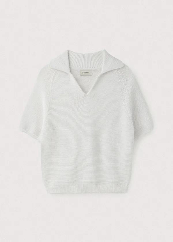 Korean paper yarn collared pullover_White