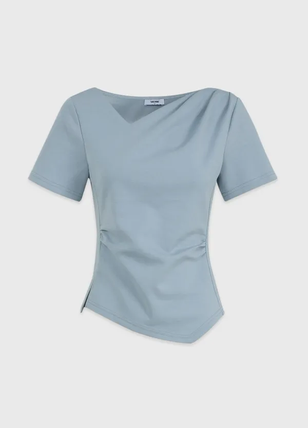  [44-120]  Meli Shirring Slit Tee-half.ver  멜리 셔링 슬릿 티-half.ver (여름-데일리룩-출근룩-기본템-오피스룩-하객룩-여름하객룩-여름반팔-티셔츠-반팔티셔츠-빅사이즈-다이마루) 