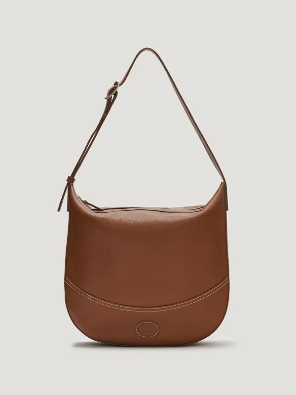 Soft leather half moon book bag Camel