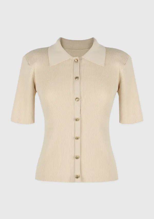 Carla Button Half Knit Beige