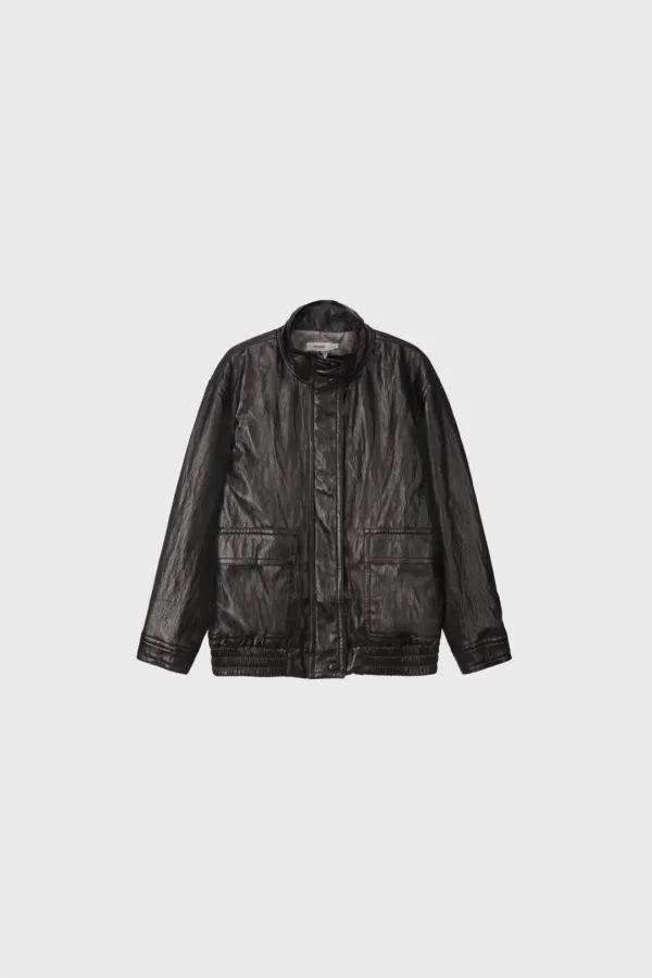 High neck leather jumper (ash black)