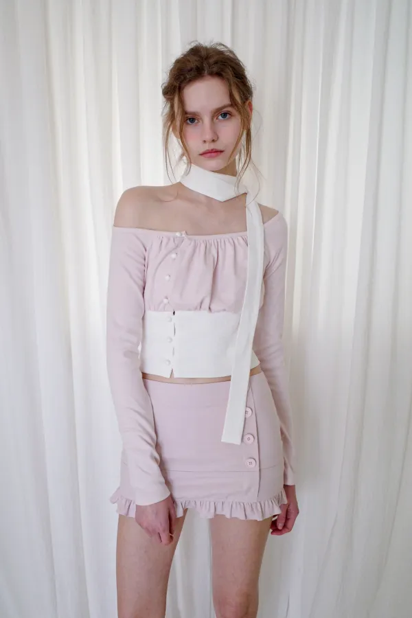SCARF BUTTON TOP SET (PINK)