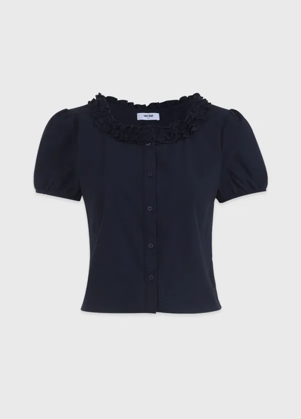  [44-120]  Suzie Frill Crop Blouse  수지 프릴 크롭 블라우스 (여름-데일리룩-데이트룩-휴가룩-여행룩-러블리-출근룩-격식룩-하객룩-반팔블라우스-여름블라우스-프릴-여름반팔-빅사이즈-자체제작) 
