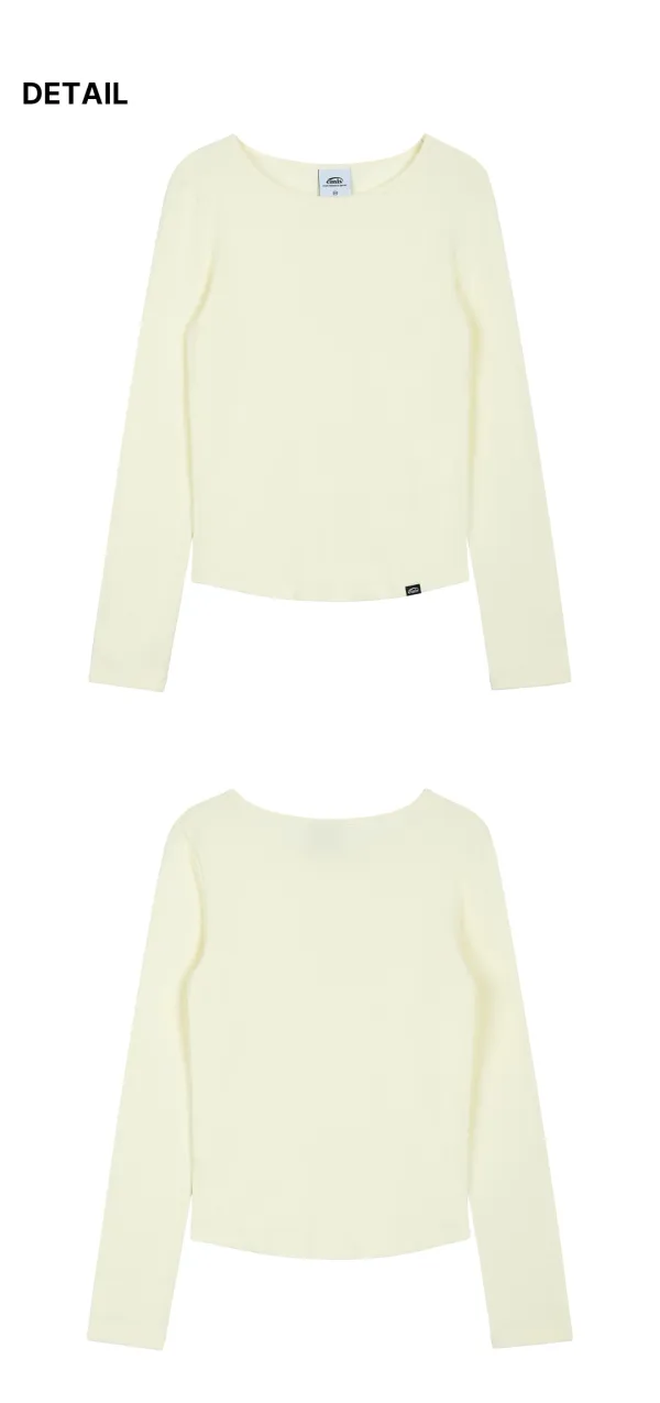 (W) RIBBED BOAT NECK LS T-SHIRT-IVORY