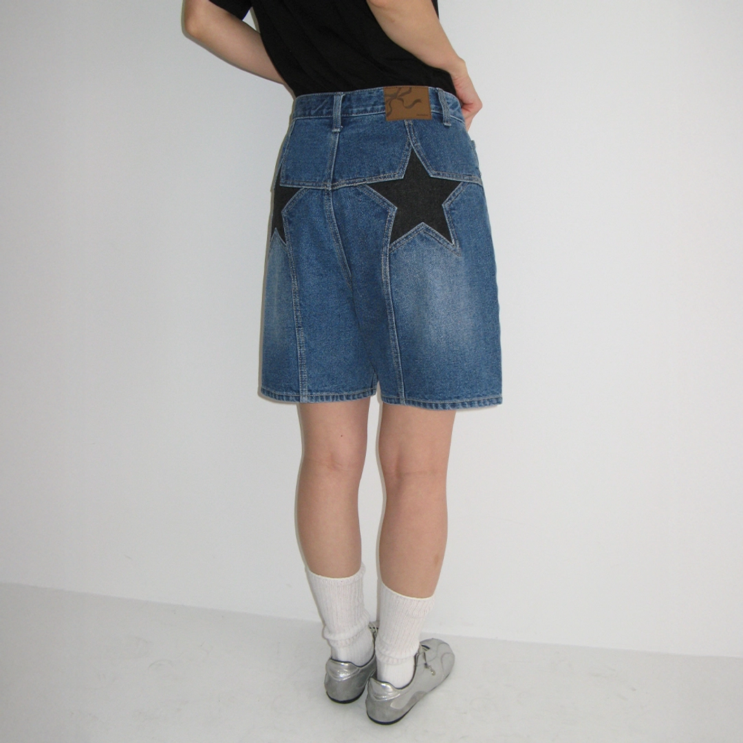 론론 STAR POCKET DENIM SHORTS PANTS MEDIUM BLUE 상품 이미지 2