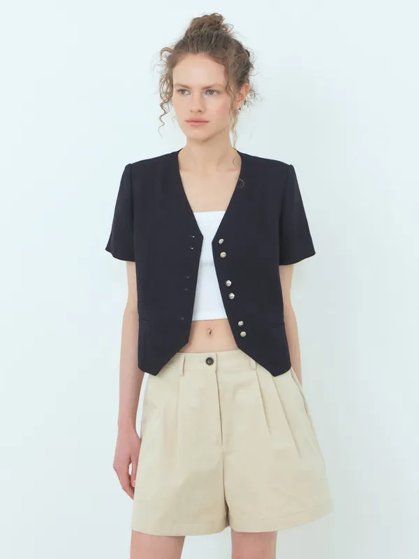 Cotton Pintuck Short Pants, Beige