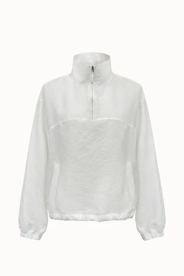 High-Neck Half Zip-Up Blouse[LMBFSPSH319]-White