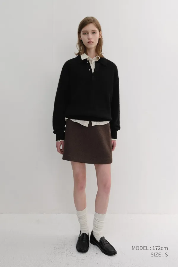 UNISEX HAIRY COLLARED SWEATER BLACK_UDSW6D135BK