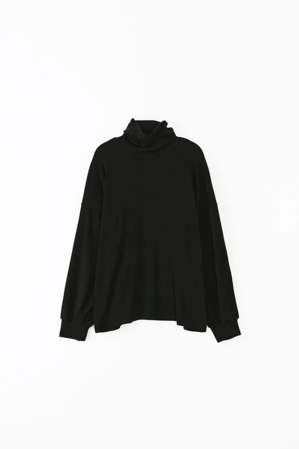 Wool Loose Turtle Neck T-Shirt (Black)