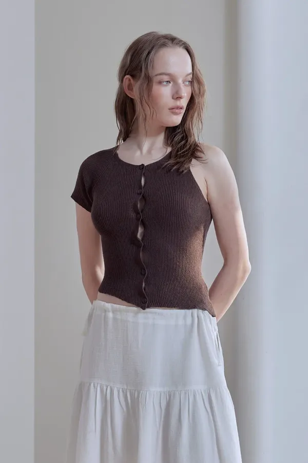 ASYMMETRIC SLEEVE KNIT CARDIGAN (BROWN)