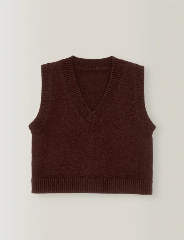 Organic Wool Cotton Vneck Vest (Choco Brown)