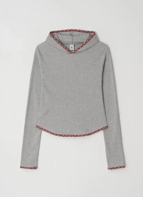 LINE POINT SLIM HOODIE LONG SLEEVE CHECK GREY