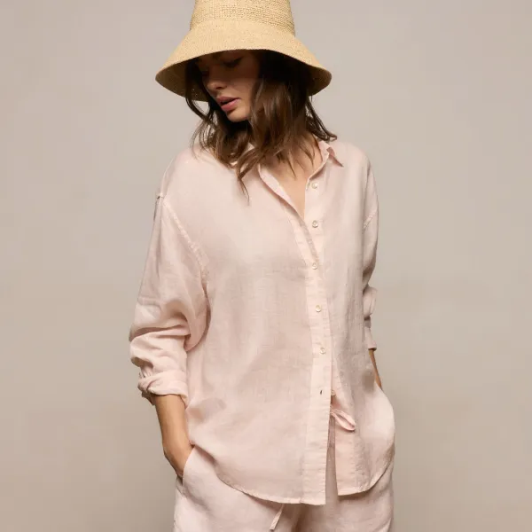 Linen Oversized Shirt - Light Rose Quartz
