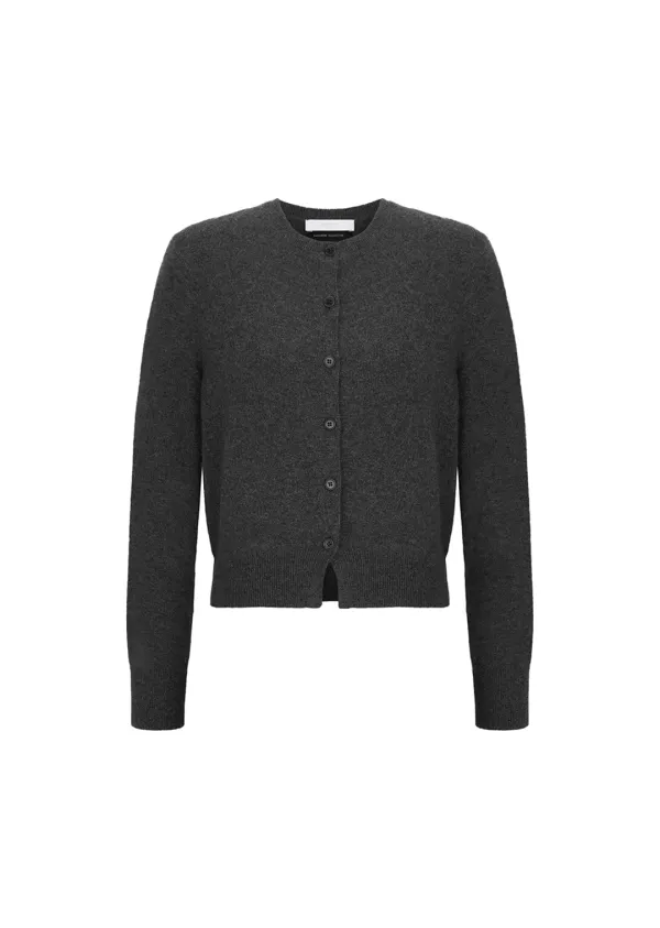 Cashmere Crewneck Cardigan, Melange Grey