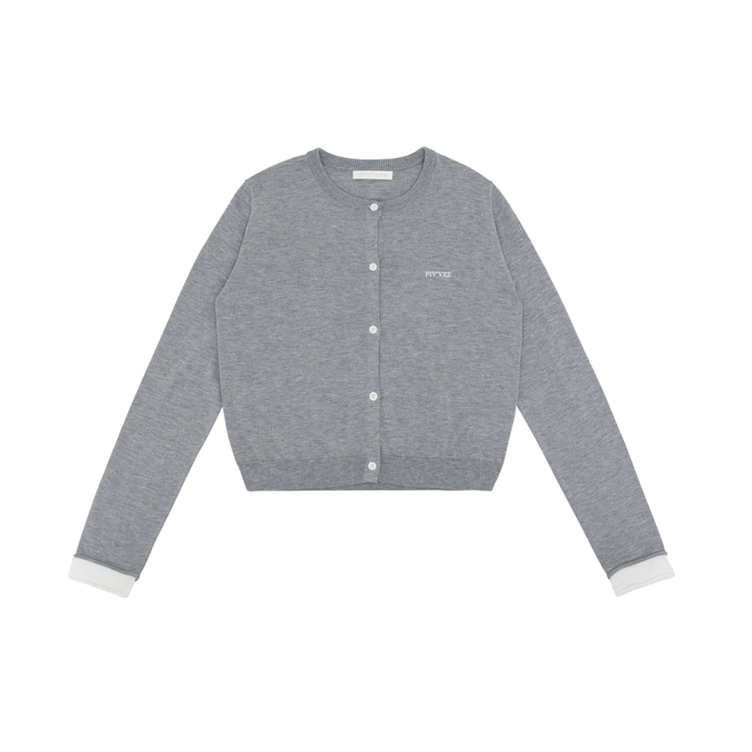 피브비 [2차] Embroidered Knit Cardigan (heather grey) 상품 이미지 1