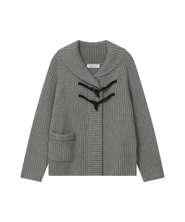 [레이 PICK] Wide shawl collar knit GREY