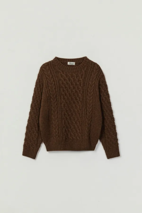 SKOVA ROUND NECK CABLE WOOL KNIT_BRICK