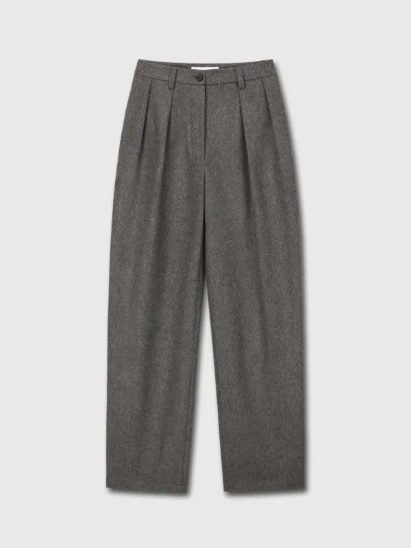 (W) RELAXED TWO-PLEATED WOOL TROUSERS_ GREY