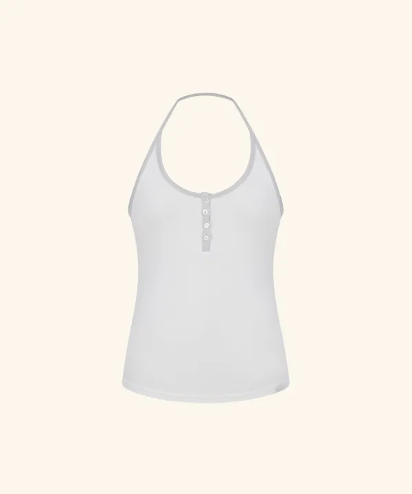 [9/22 11:00am Coming soon] Letters Contrast-Trim Halter Top (Ivory)