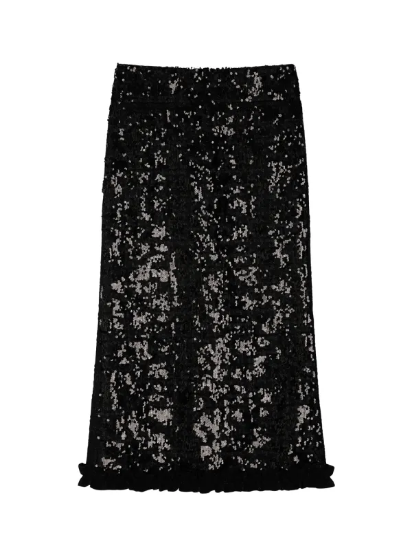 TAILORED WOOL TWEED SKIRT (SPANGLE BLACK)