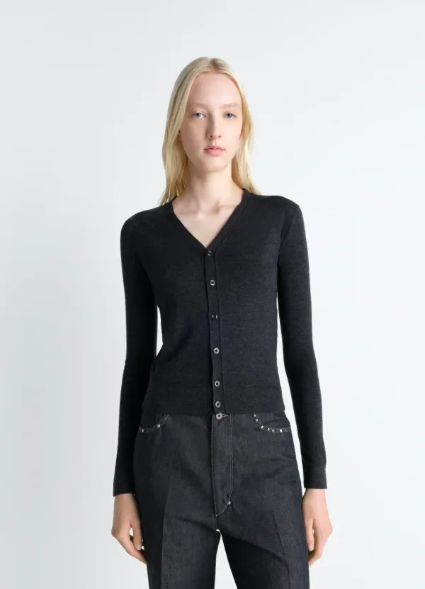 V NECK BUTTONED CARDIGAN IN FINE WOOL