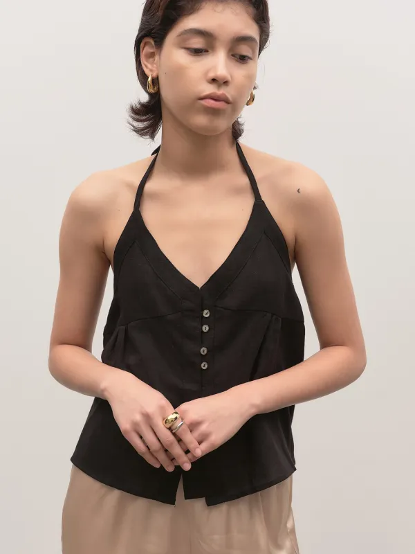 Halterneck linen blouse (블랙)