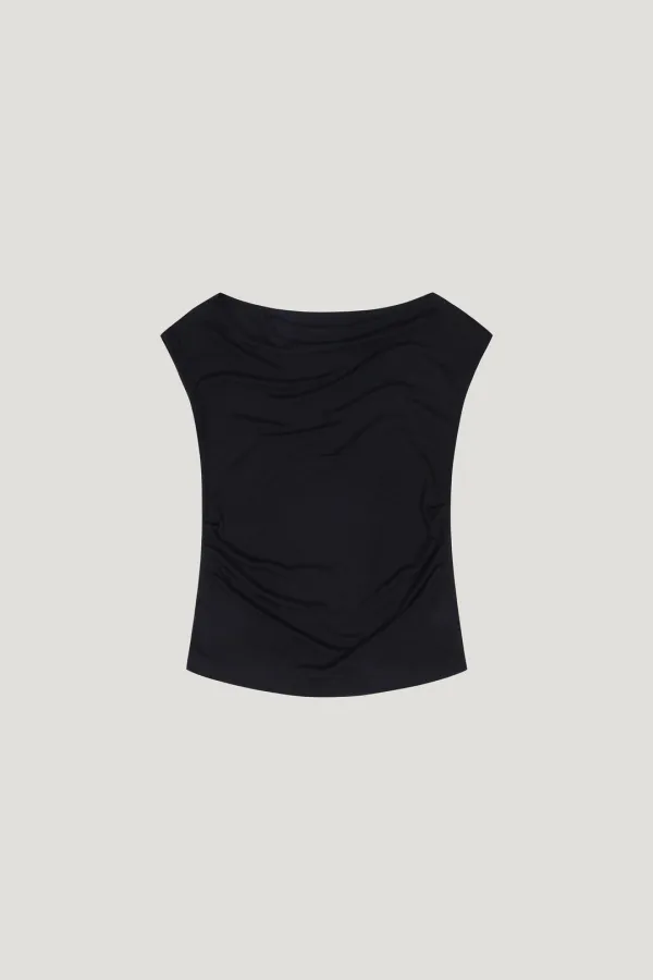 Drape Boat Neck Top (black)