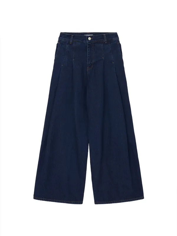 Curved Seam Wide Jeans Indigo