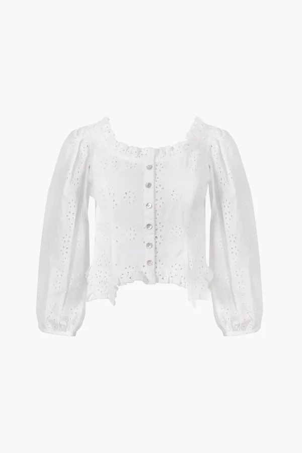 PALISADE TOP IN WHITE EYELET