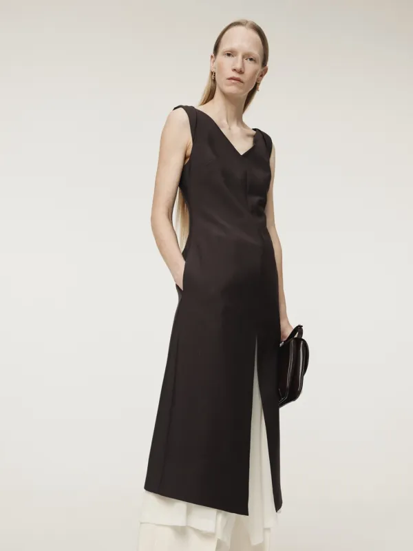 TWISTED V-NECK LAYERED DRESS (DARK BURGUNDY)