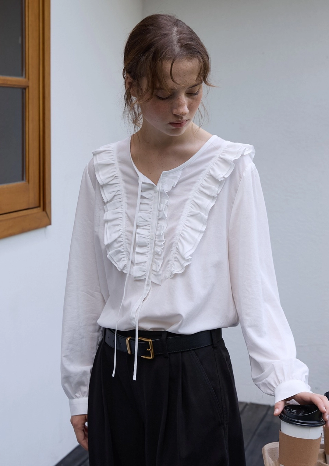 오픈도어 Vintage Ruffle Blouse White 상품 이미지 1