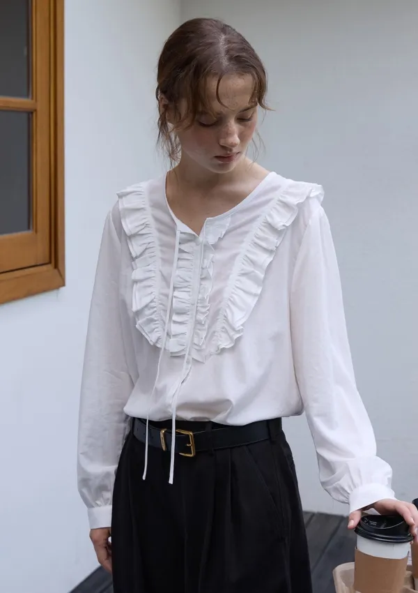 Vintage Ruffle Blouse White