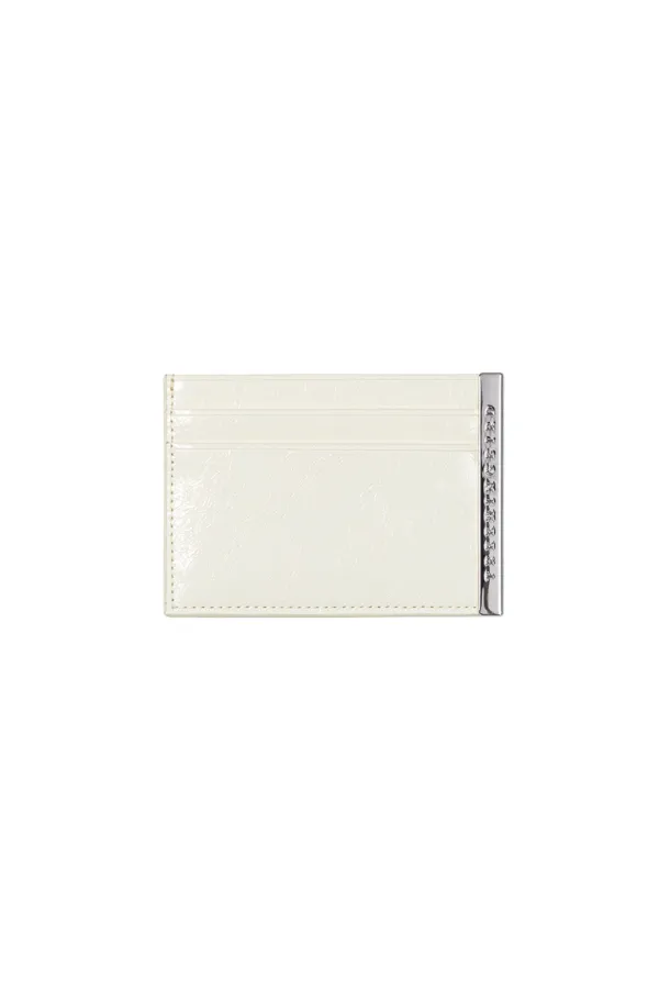 Slim Metal Bar Cowhide Leather Card Wallet [ Ivory ]